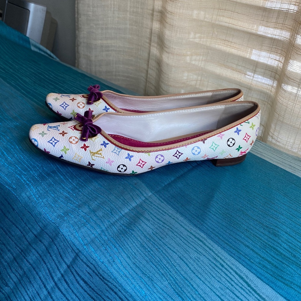 Louis Vuitton white Murakami flats pumps 37.5 - Picture 5 of 9